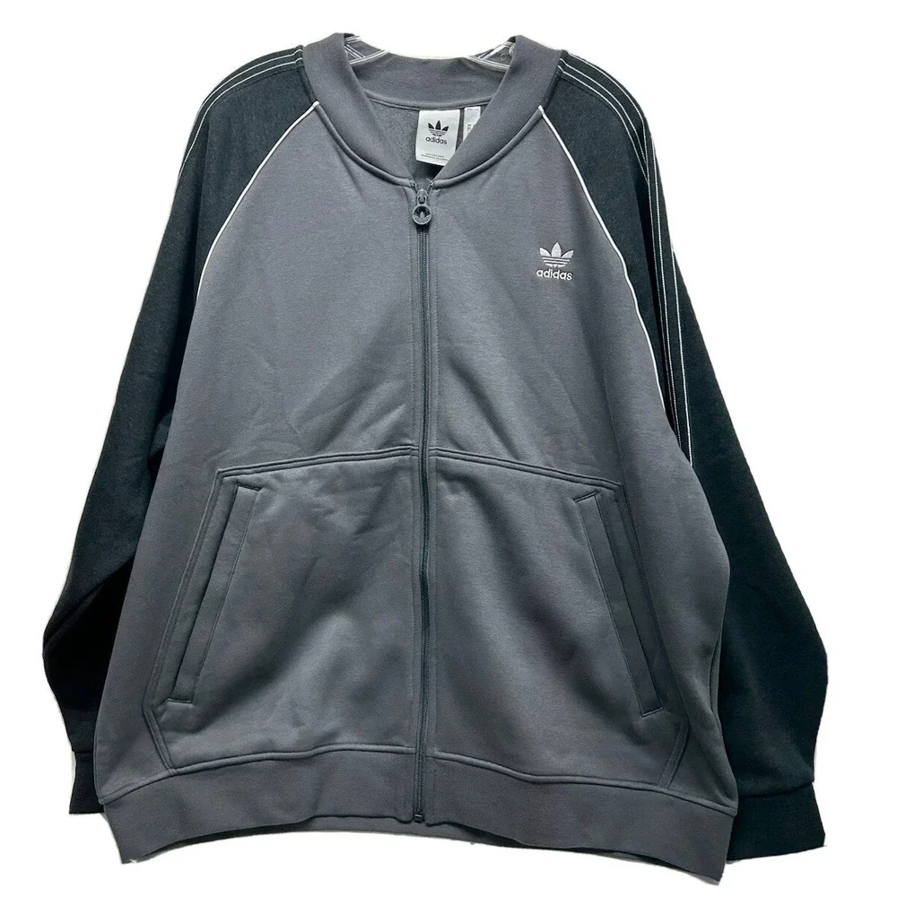 Adidas Mens Size XL Gray Fleece SST Full Zip Long Sleeve Track Jacket New (L9)